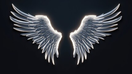 
 christmas  angel wings , neon white light , on dark background,