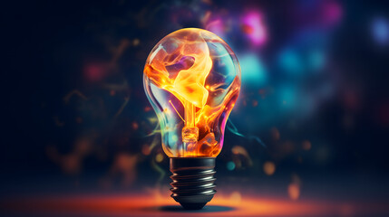 3d Colorful Creative idea concept with light bulb