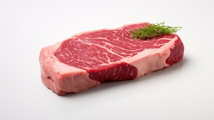 A Wagyu steak on a white isolated background.