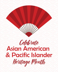 Asian American, Pacific Islander Heritage month vector vertical banner with traditional asian hand fan illustration. Greeting card, AAPI print
