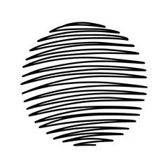 Black circle shaded horizontally, texture sketch. Pen lines.