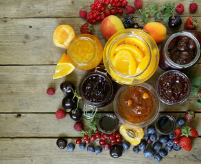 assortment of jams and preserves in jars