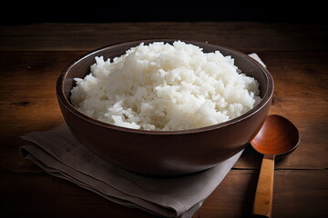 Rice in a bowl on table