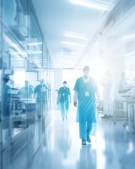 Blurred interior of hospital with doctors