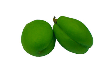 Unripe apricot fruit on a white background