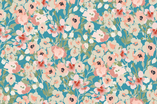 Cute feminine watercolor seamless pattern with wildflowers.hand drawn, not AI