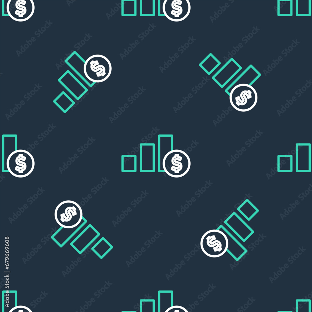 Aufkleber line pie chart infographic and dollar symbol icon isolated seamless pattern on black background. dia