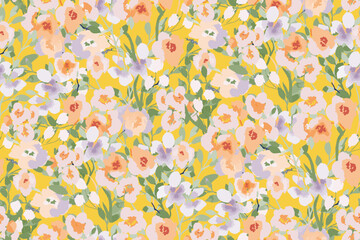 Cute feminine watercolor seamless pattern with wildflowers.hand drawn, not AI