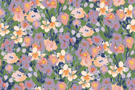 Cute feminine watercolor seamless pattern with wildflowers.hand drawn, not AI
