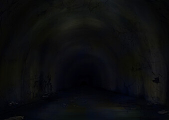 不気味にひび割れた青白く光る廃トンネル