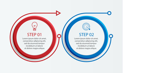 Simple Business Infographic design, vector
template with colorful lines, icons, numbers and
2 choices or steps. Can be used for process diagrams,
presentations, workflow layouts, banners, flowcharts