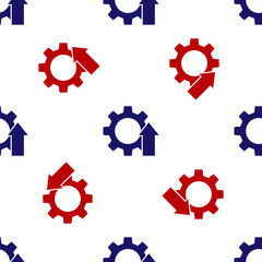 Blue and red Arrow growth gear business icon isolated seamless pattern on white background. Productivity icon. Vector Illustration