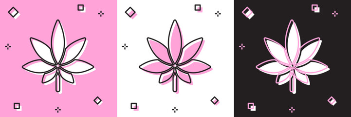 Set Medical marijuana or cannabis leaf icon isolated on pink and white, black background. Hemp symbol. Vector Illustration