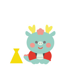 メガホンを横に置いて法被を着た挨拶をする辰（龍）