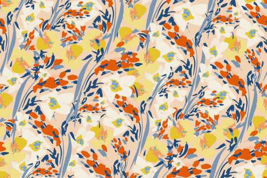 Cute feminine watercolor seamless pattern with wildflowers.hand drawn, not AI