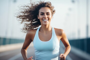 Portrait of beautiful woman working out and running on track, running outdoors and doing fitness exercises. healthy concept