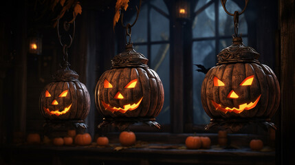 Pumpkin Halloween Lanterns Illuminated Night Celebration