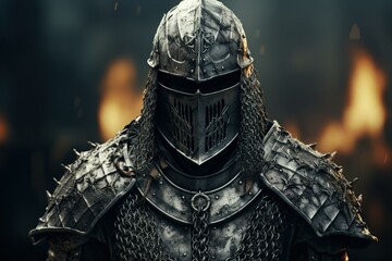 a close up of a knight's helmet and armor