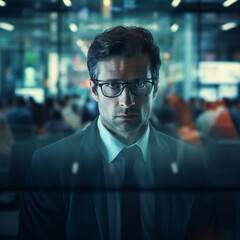 Man in office on blurred background, ai technology