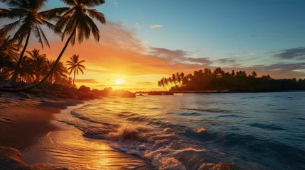 Poster Im Rahmen Sunset on tropical island © Peter