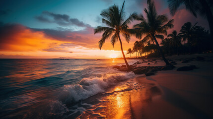 Sunset on tropical island