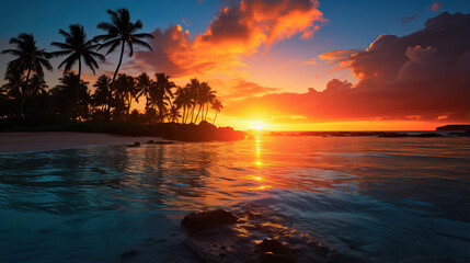 Fototapeta na wymiar Sunset on tropical island