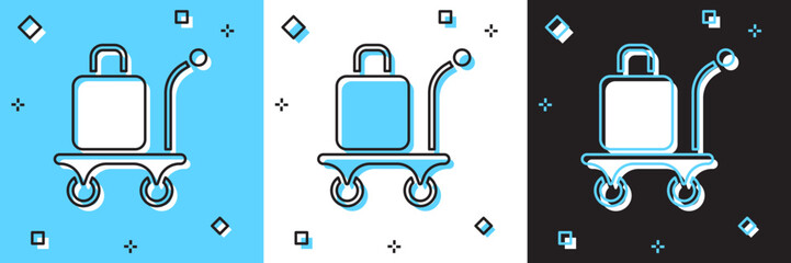 Set Trolley suitcase icon isolated on blue and white, black background. Traveling baggage sign. Travel luggage icon. Vector