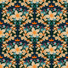 Cute feminine watercolor seamless pattern with wildflowers.hand drawn, not AI