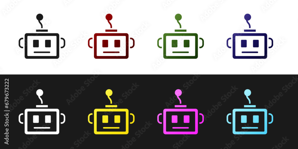 Poster set artificial intelligence robot icon isolated on black and white background. machine learning, clo