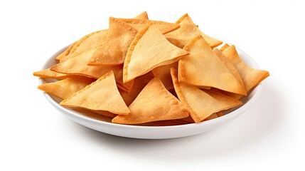 Pita bread chips on plate isolated in white background