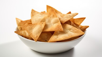 Pita bread chips on bowl isolated in white background