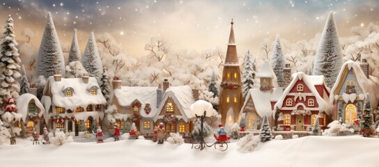 A Winter Wonderland: Captivating Christmas Village Amidst Glistening Snow Created With Generative AI Technology