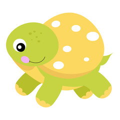 vector illustration of cartoon turtle, cute, beautiful turtle, hand drawn on white background