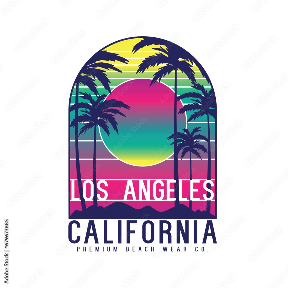 Poster tee print design with plam tree drawing as vector