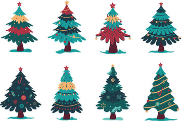 Decorative Hand Drawn Christmas Tree Collection for Greeting, invitation, banner and poster