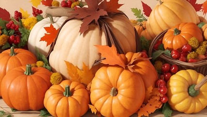 Obraz na płótnie Canvas pumpkins and leaves