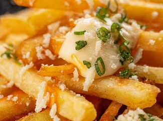 Fries with mozzarella and chive - obrazy, fototapety, plakaty