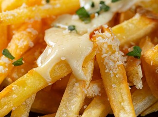 Fries with mozzarella and chive - obrazy, fototapety, plakaty