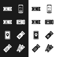 Set Bus ticket, Museum, Train, Online hotel booking, Infographic of city map, and Ticket icon. Vector
