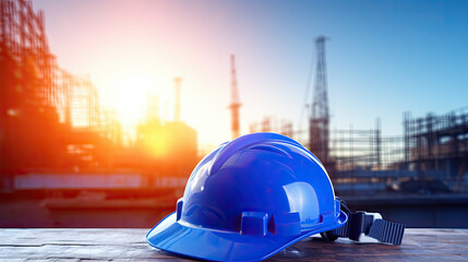 safety helmet or hardhat for the construction worker which is placed on the ground of construction working site