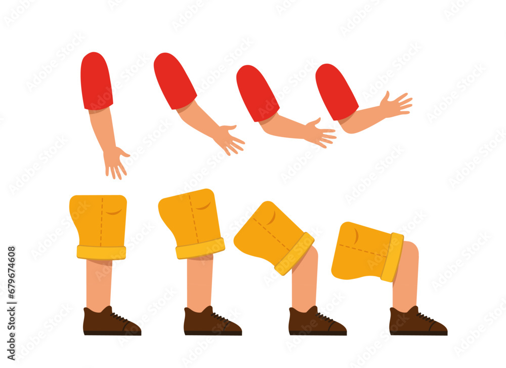 Poster set of character constructor for animation. collection of hands and feet in motion. different parts 