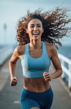 Portrait of athletic woman working out and running on track, running outdoors and doing fitness exercises. healthy concept