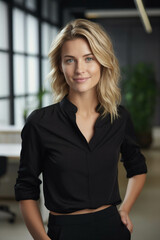 Fototapeta premium Young woman in black clothes.