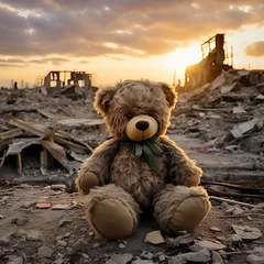 Fotobehang teddy bear on the ruins  © Marina