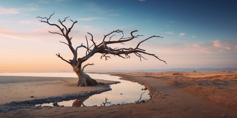 Amazing landscape of a dry tree in the desert