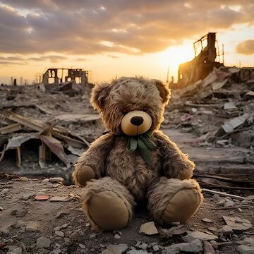 teddy bear on the ruins 