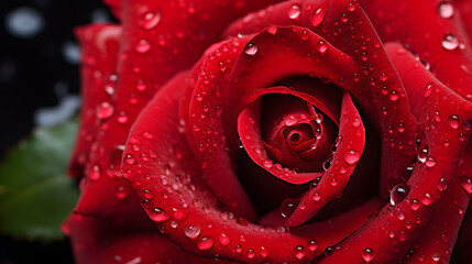 Water droplets on blooming rose close-up