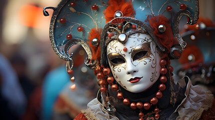 Elaborate Venetian carnival costumes and masks