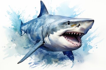 Fototapeta premium watercolor Shark Hungry shark illustration with splash watercolor textured background