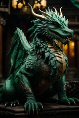 Fototapeta premium Fantastic terrifying green dragon, 2024.